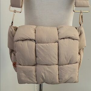 Tan Quilted puffer Crossbody Bag